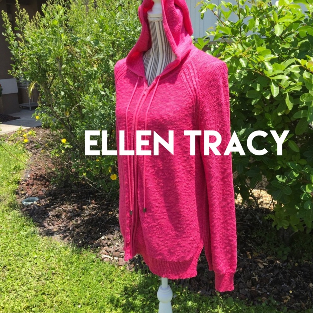 Ellen Tracy Rose color zipper XL Hooded Jacket - Picture 1 of 7